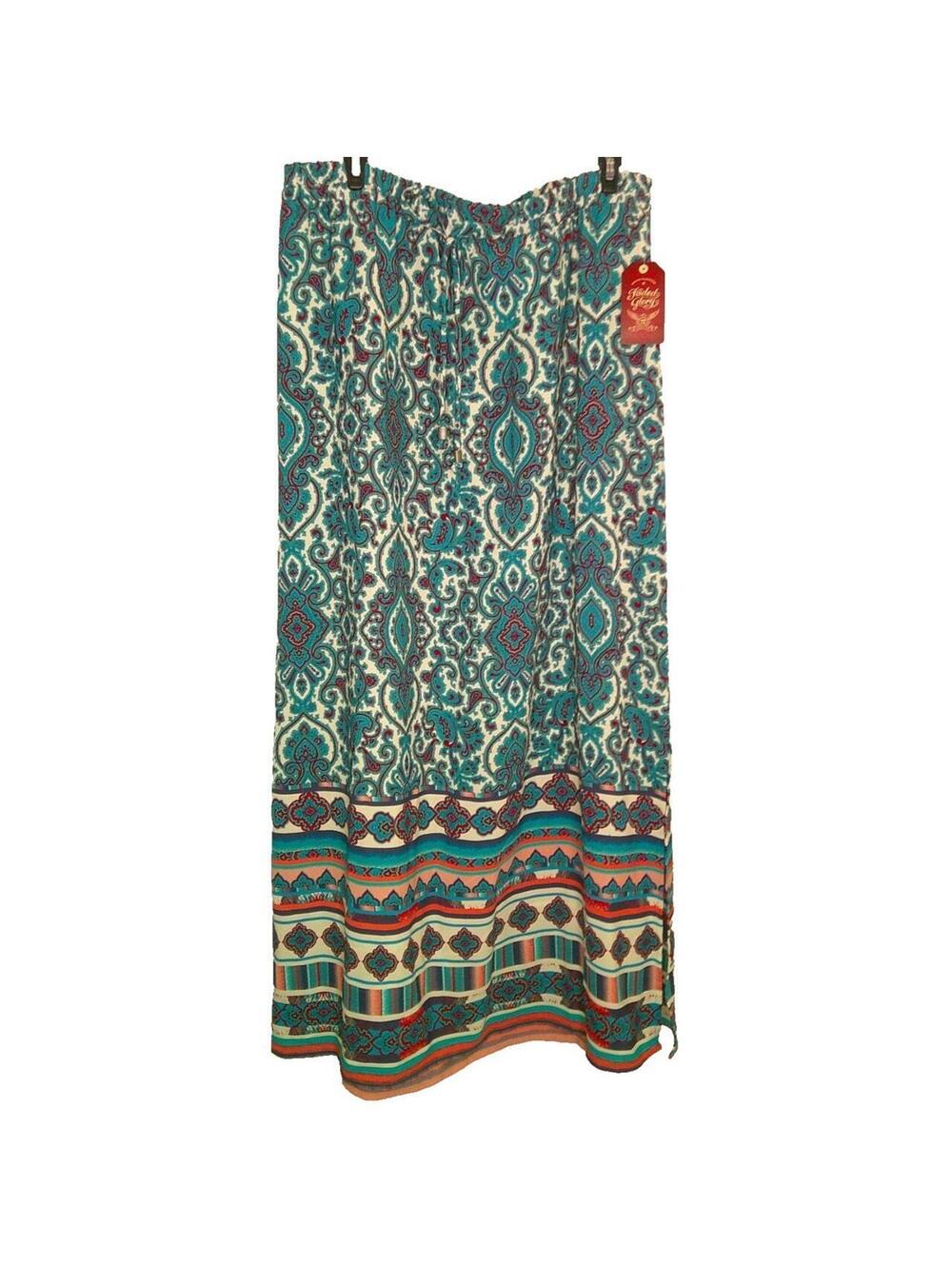 Faded Glory Aqua Blue Dream Woven Maxi Skirt Large 12-14